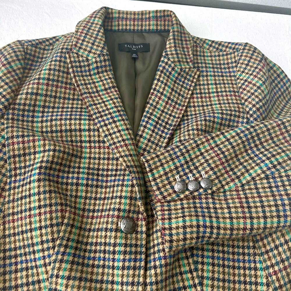 Vintage Talbots Wool Plaid Tweed Blazer Light Academia Classic Heritage 14 W - Picture 1 of 11